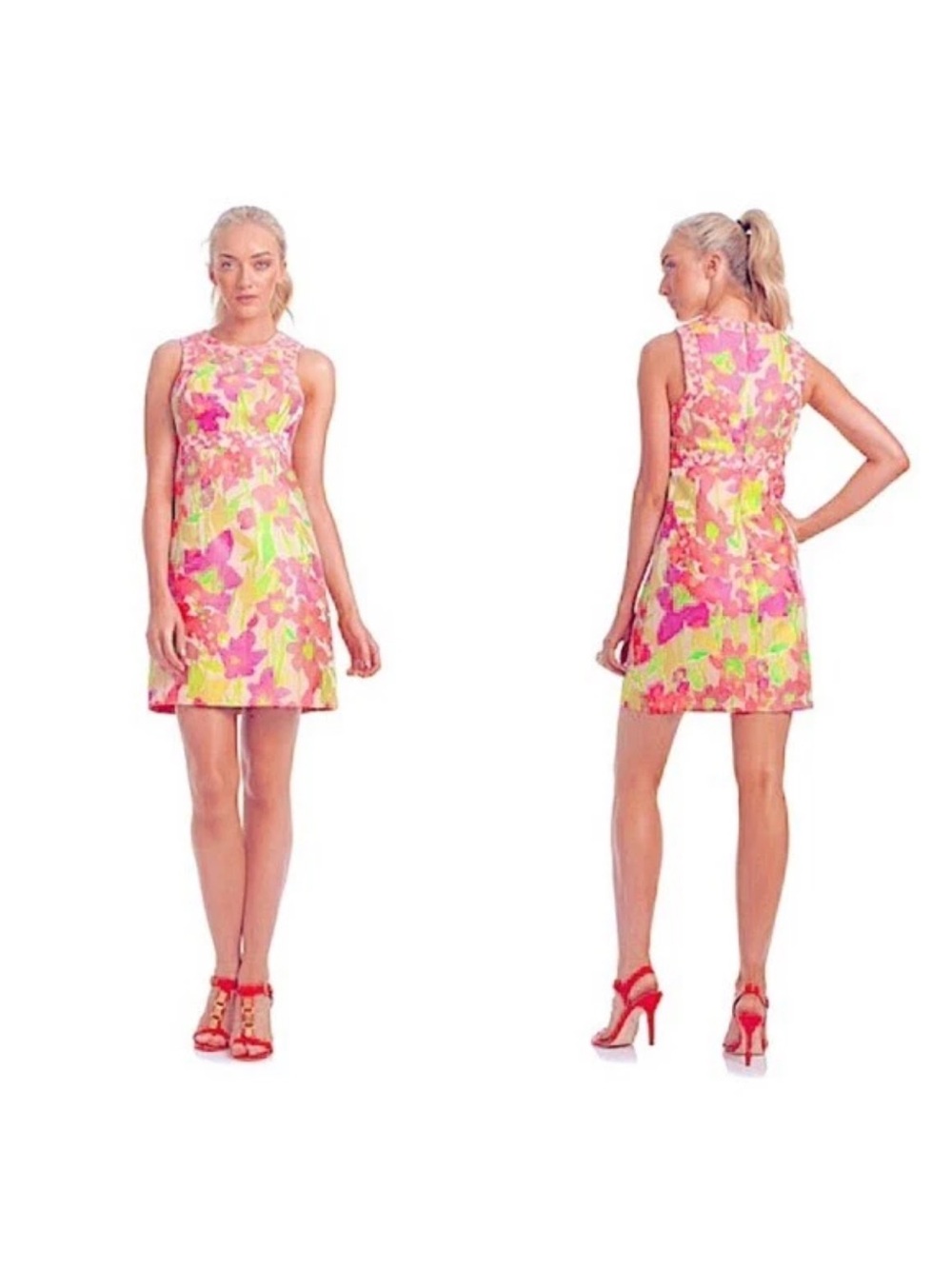 Trina Turk Pink and Yellow Floral Sleeveless Mini Dress size 2